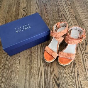 Stuart Weitzman Orange Braided Espadrille Wedges